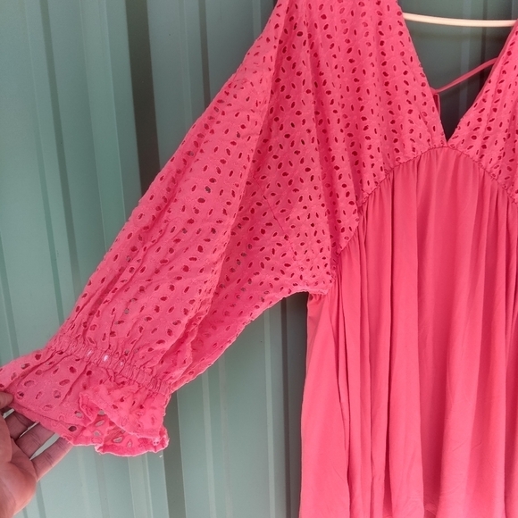 New Women's Peach Eyelet Tunic Top Plus Size 3X Bohemian Boho - Picture 3 of 6